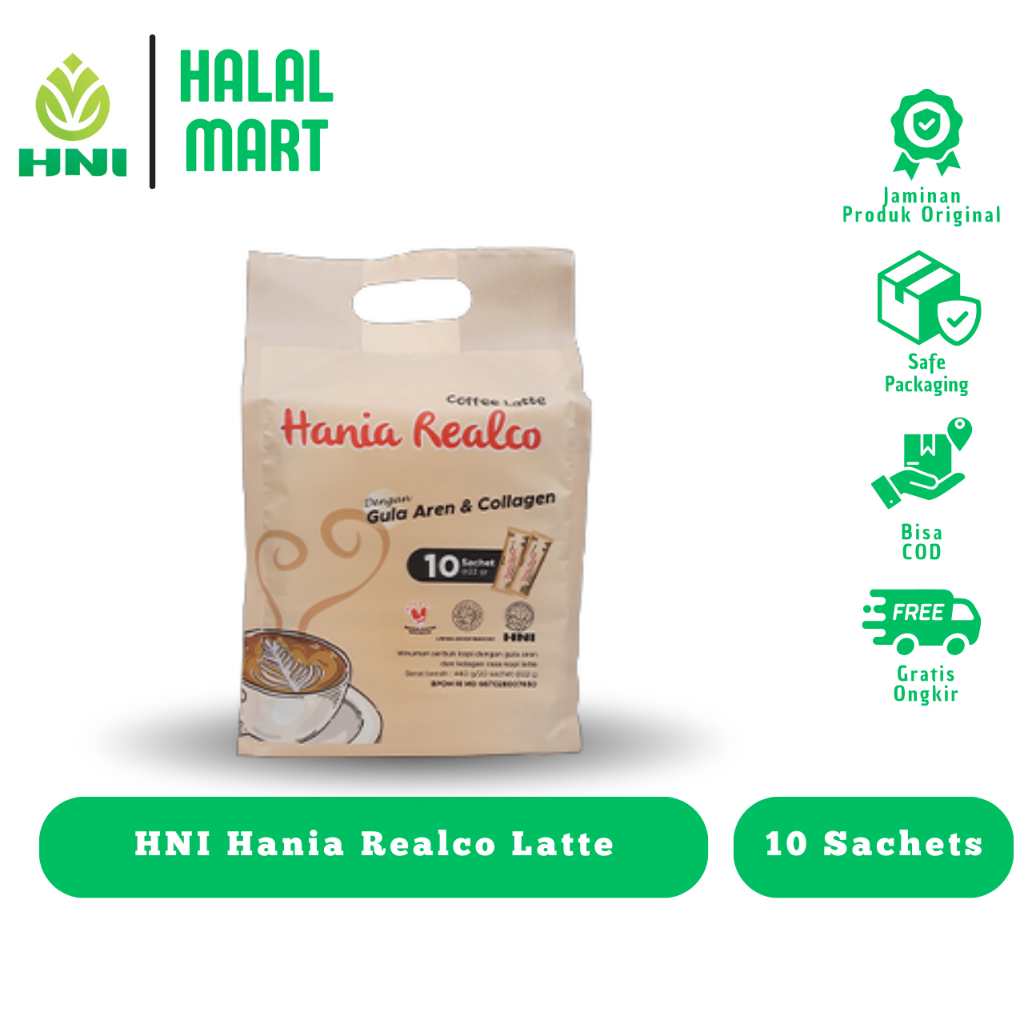 Hania Realco Latte 10 Sachet HNI HPAI - Kopi Susu Lembut & Creamy Rasa Kafe