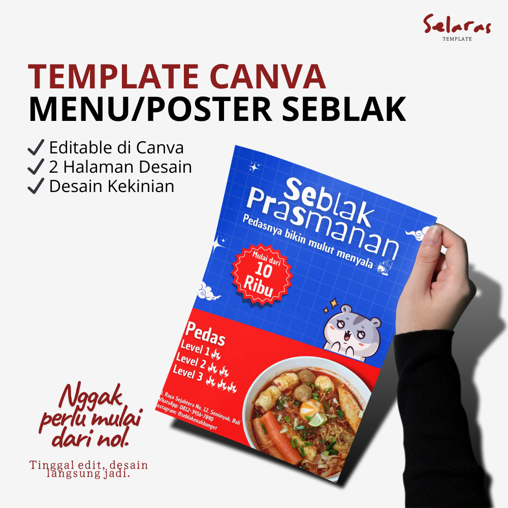 Template Poster Seblak Prasmanan & Menu Topping Editable Canva | Produk Digital