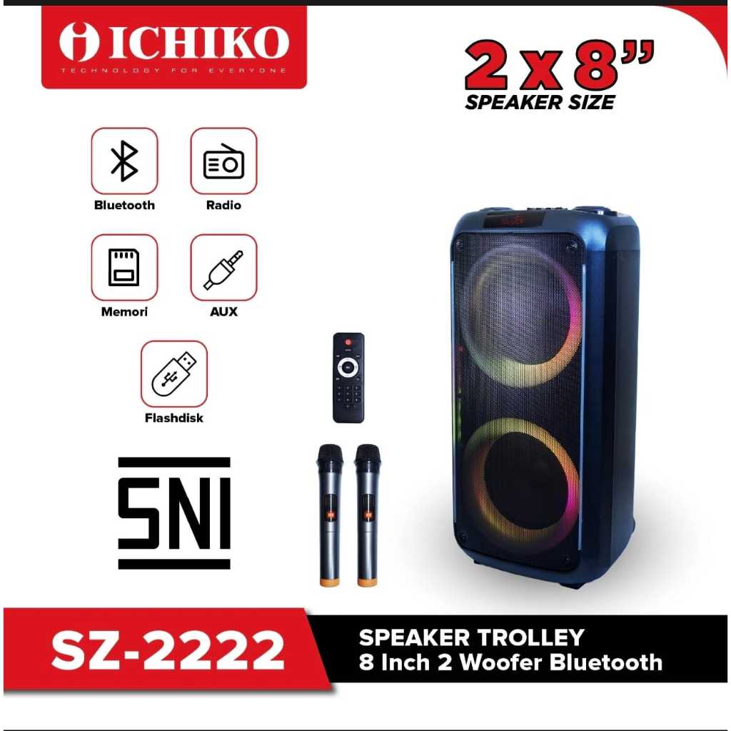 Speaker Bluetooth Trolley Ichiko SZ 2222 8inch 2 Woofer