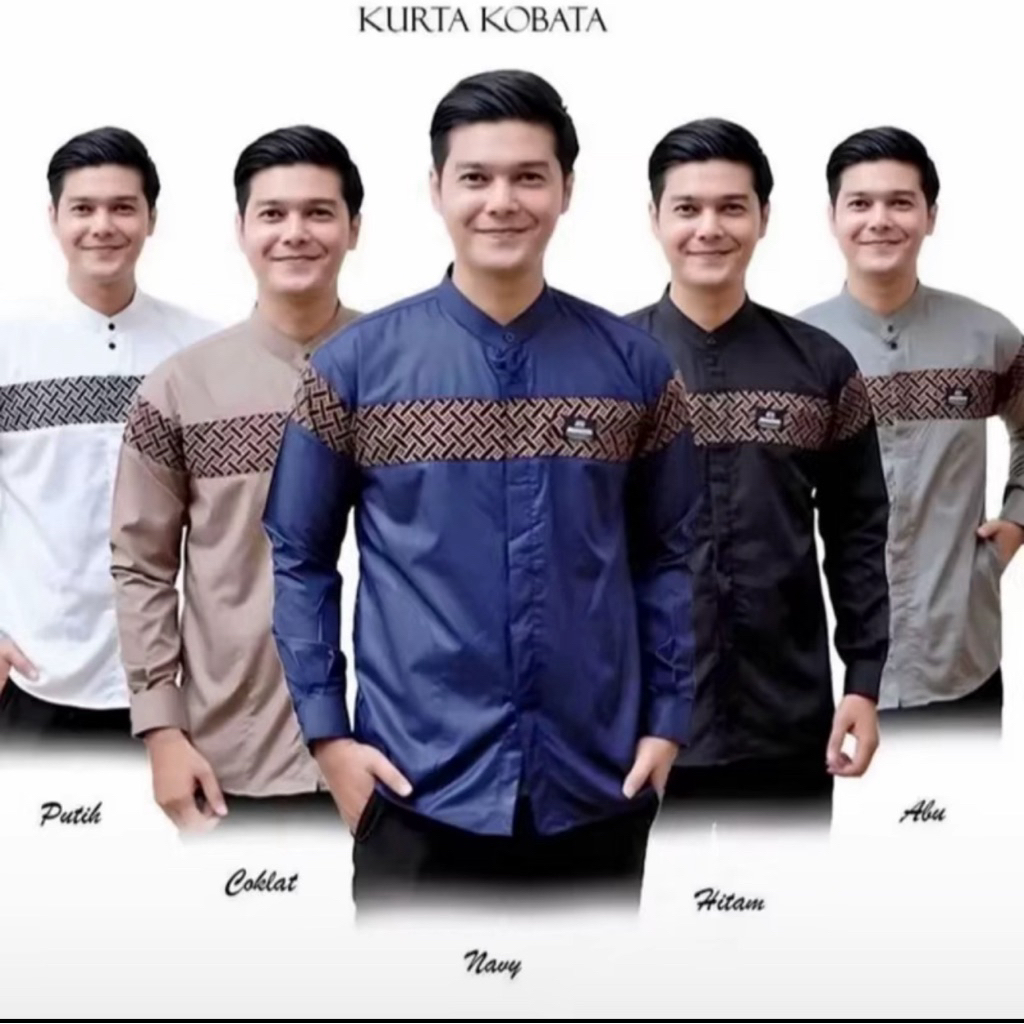 BAJU KOKO PRIA DEWASA LENGAN PANJANG POLOS KOMBINASI BATIK KOBATA ///BAJU KOKO DEWASA MODEL TERBARU 
