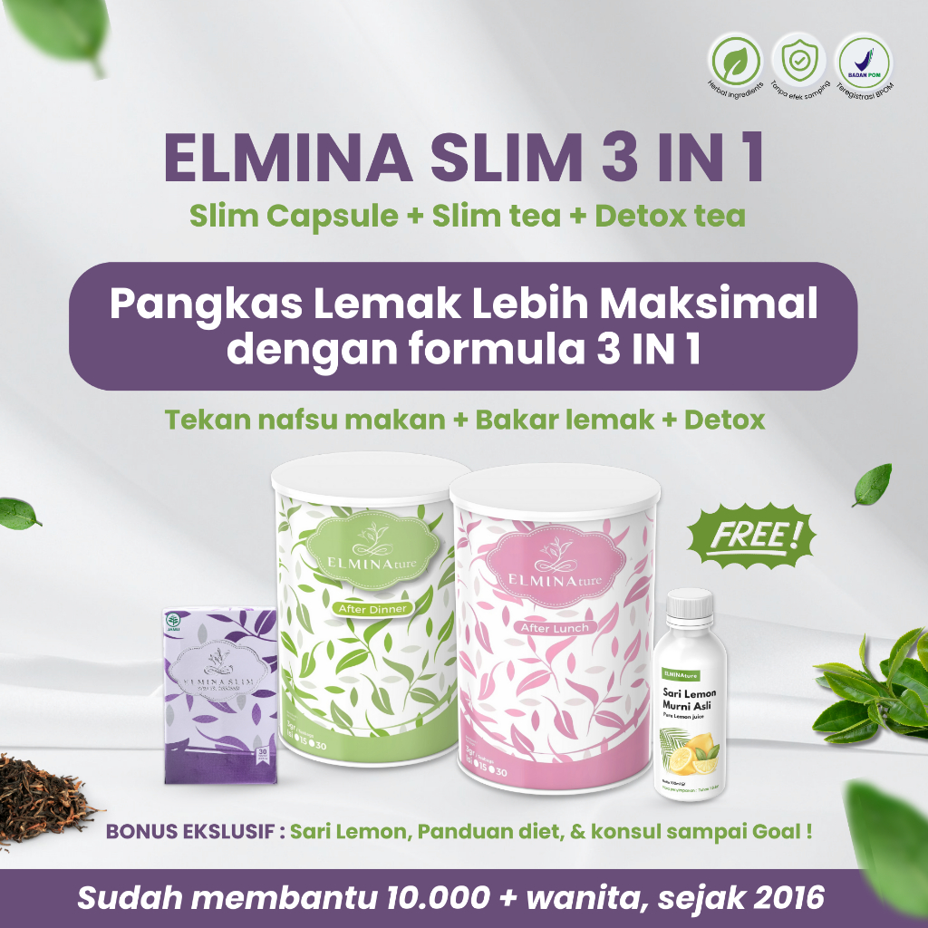 Elmina Slim 3in1 Paket Pelangsing (Capsule + Slimming Tea + Detox Tea) | Program Diet