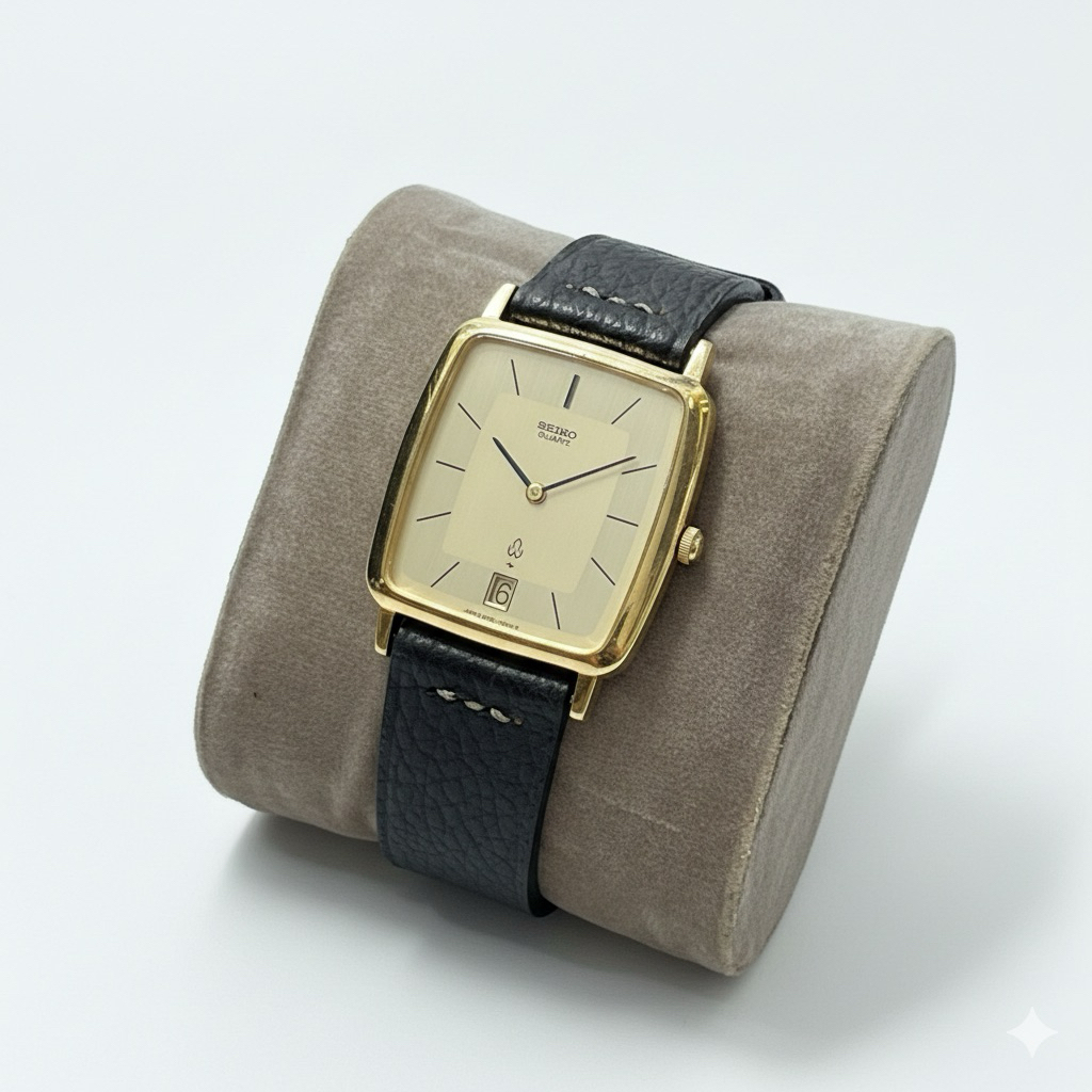 Jam Tangan Vintage Seiko Quartz Kotak Gold 1980s Original Japan