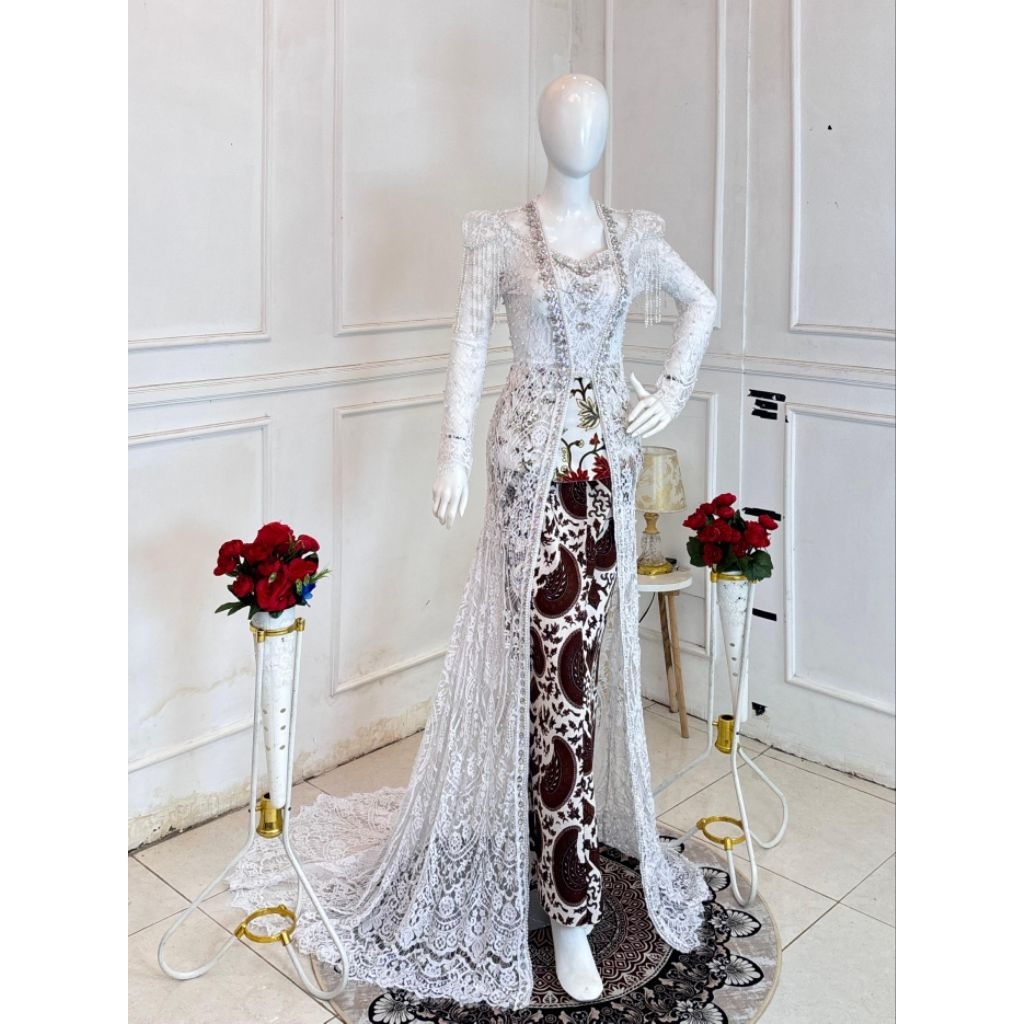 kebaya pengantin putih kutubaru murah/gaun pengantin putih murah/slim putih full Payet