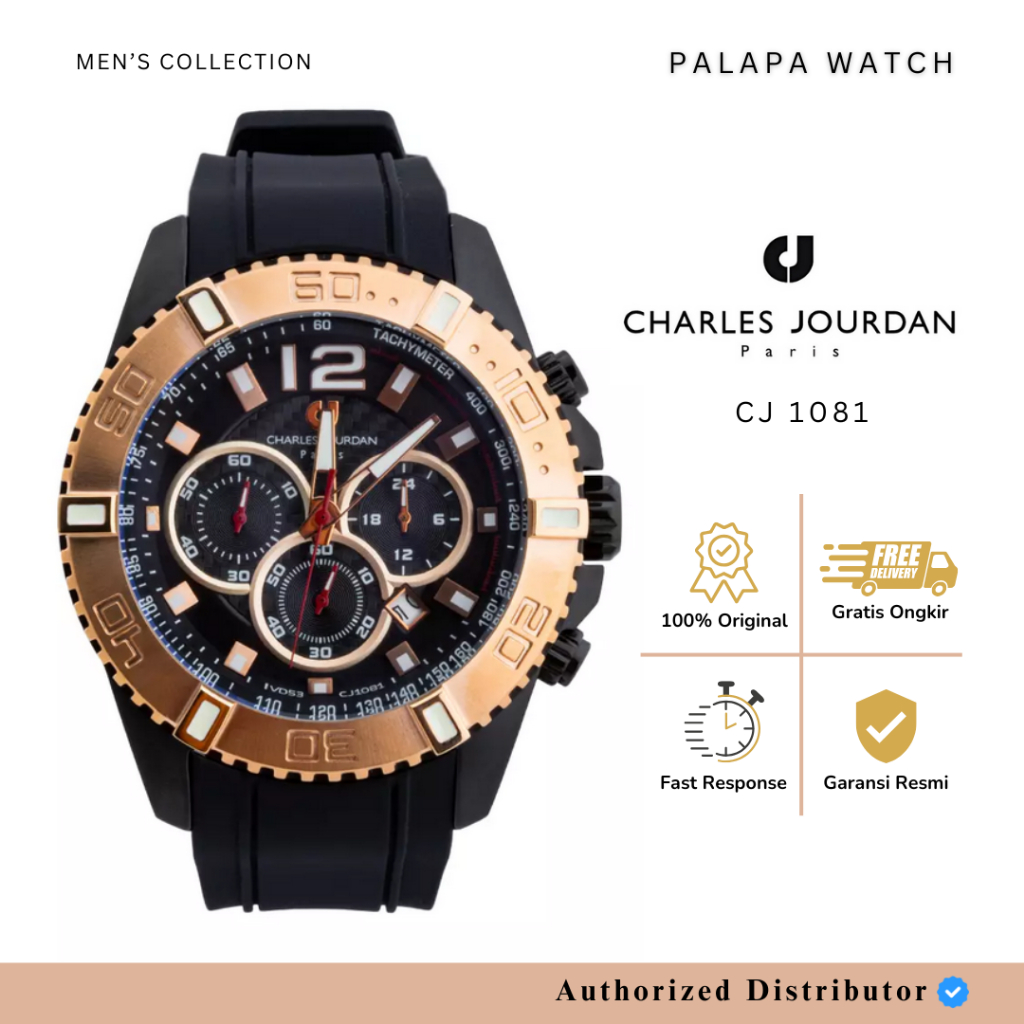 Jam Tangan Pria Charles Jourdan CJ 1081 / cj1081 / 1081 Rubber Original