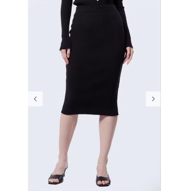 Executive Rib Knit Midi Pencil Skirt Black