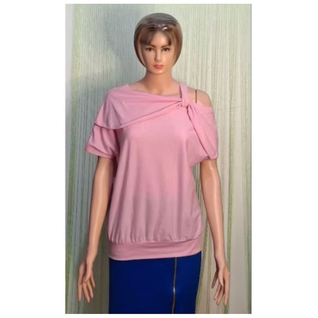 baju kaos wanita warna jumbo pink lengan vaksin