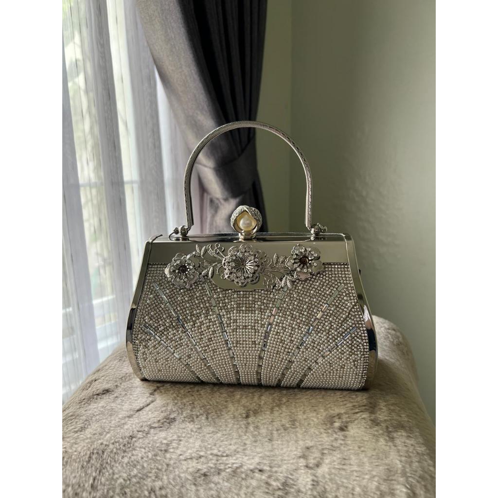 Tas Pesta Wanita Elegan Silver Abu-Abu | Hand Bag Kondangan PRELOVED Like New