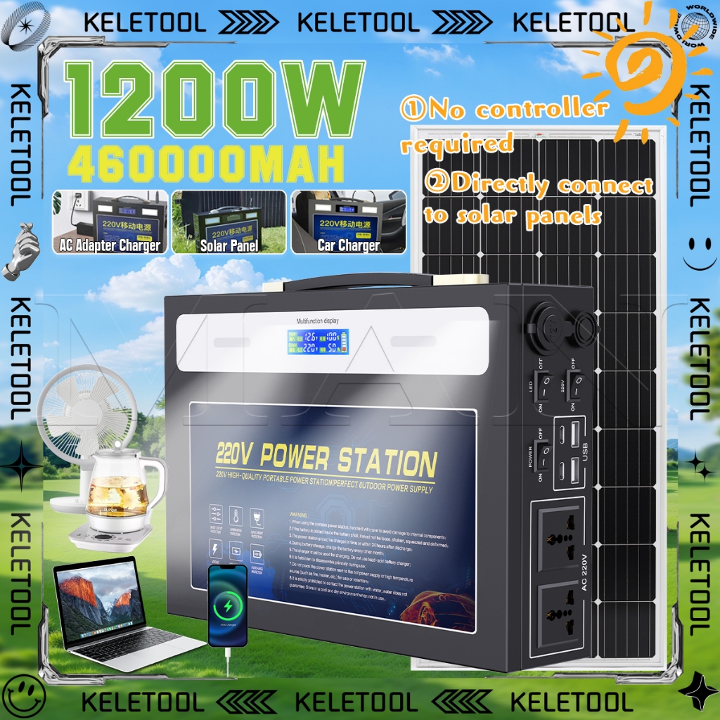 220v Potable Power Station Solar Generator Silent Genset 400w/800w/1200w Kapasitas Baterai 460000mah