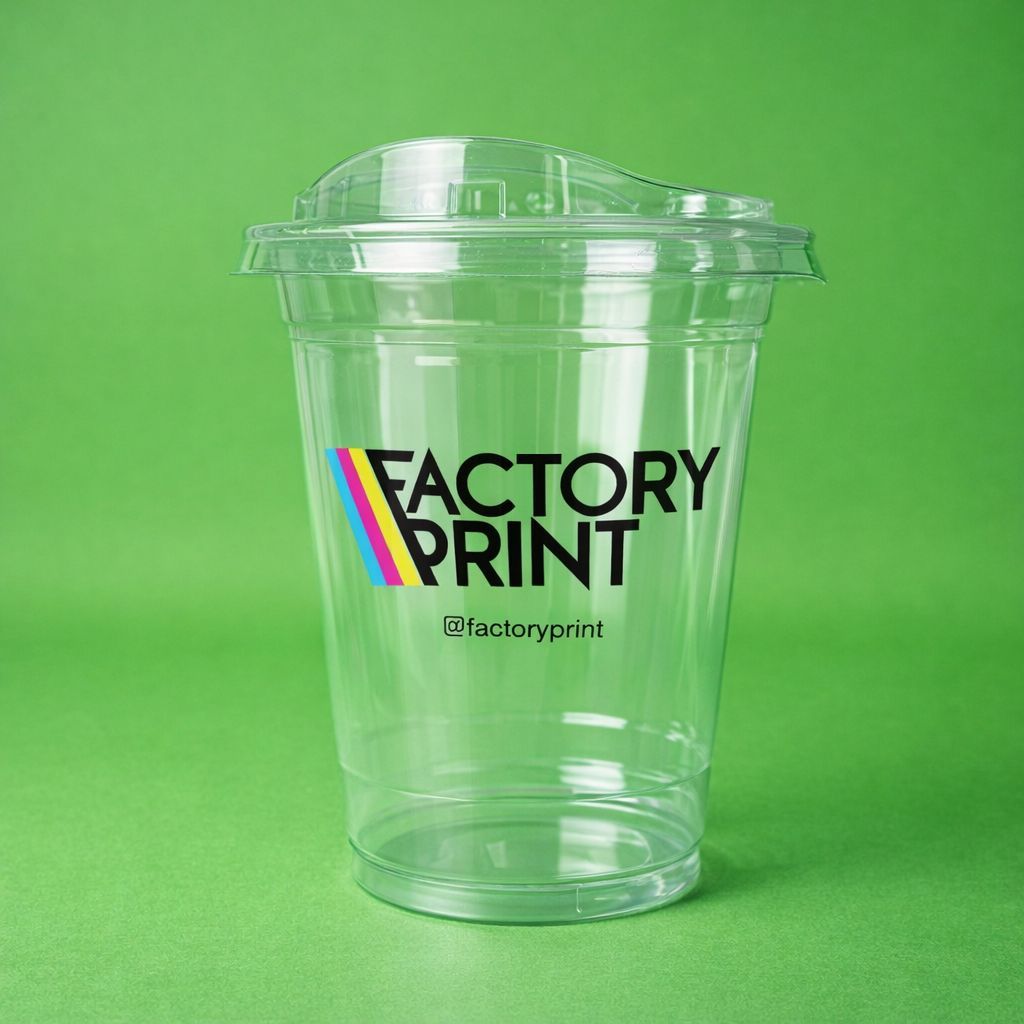 Cup Gelas Plastik (PET)14 Oz OVAL + Tutup Strawless + Sablon 1 warna