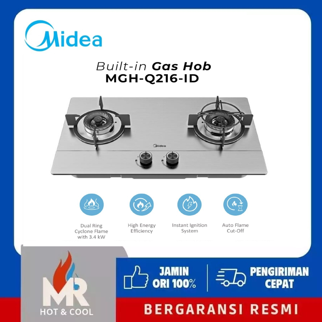 MIDEA Kompor Tanam 2 Tungku MGH-Q216-ID Built In Gas Hob Kompor Gas Tanam Stainless Steel