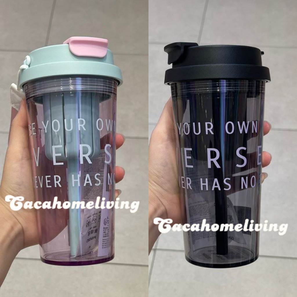 Miniso - Botol Minum Plastik / Tumbler Gradasi Collection (550ml) Pink / Black