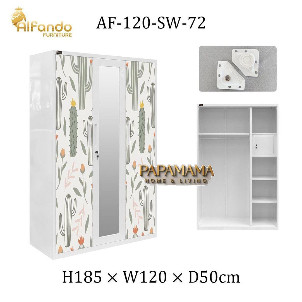 Lemari Pakaian Plat Besi 3 Pintu Swing/Buka - Lemari Baju Import Uk.120cm - Lemari Baju Gantungan & 