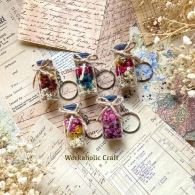 Gantungan Kunci Bunga Kering Edelweis Mix 3 Warna - Tali Goni, RS keychain edelweis tutup karet / ga