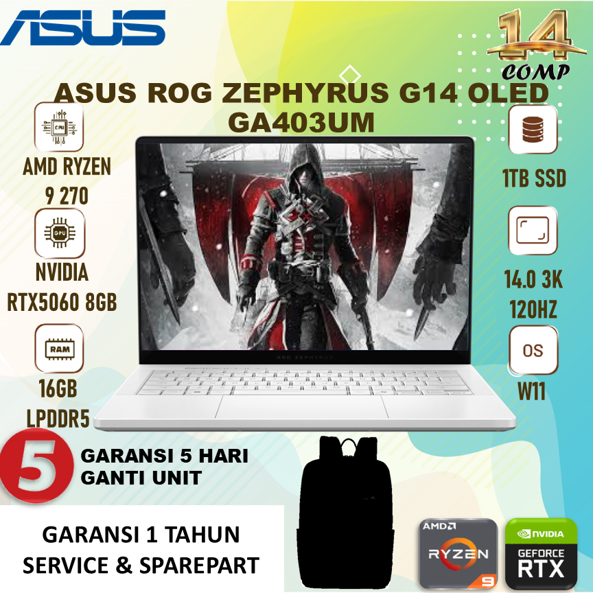 ASUS ROG Zephyrus G14 OLED GA403UM Ryzen 9 270 16GB 2TBSSD RTX5060 W11 14" 3K
