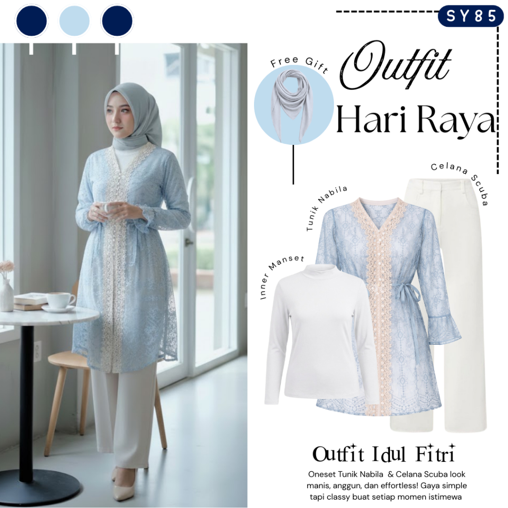 Aluna OOTD Setelan Remaja ( Hijab + Inner + Outer + Celana ) Outfit Lebaran Terbaru - SY85