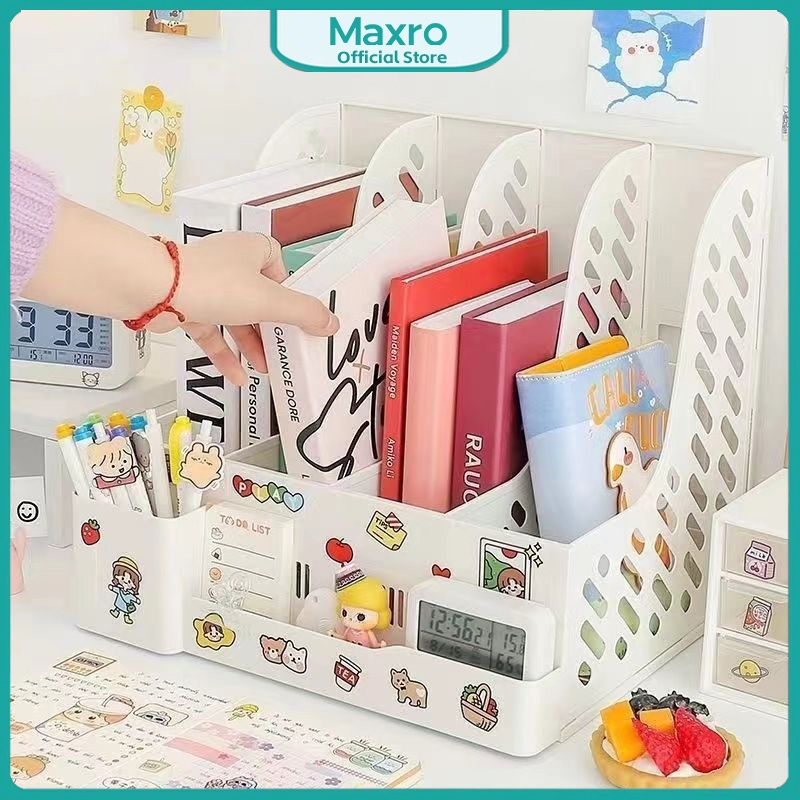 Maxro - Rak Buku Minimalis Aesthetic Tempat Buku Desktop Organizer File Serbaguna Box File Rak Buku 