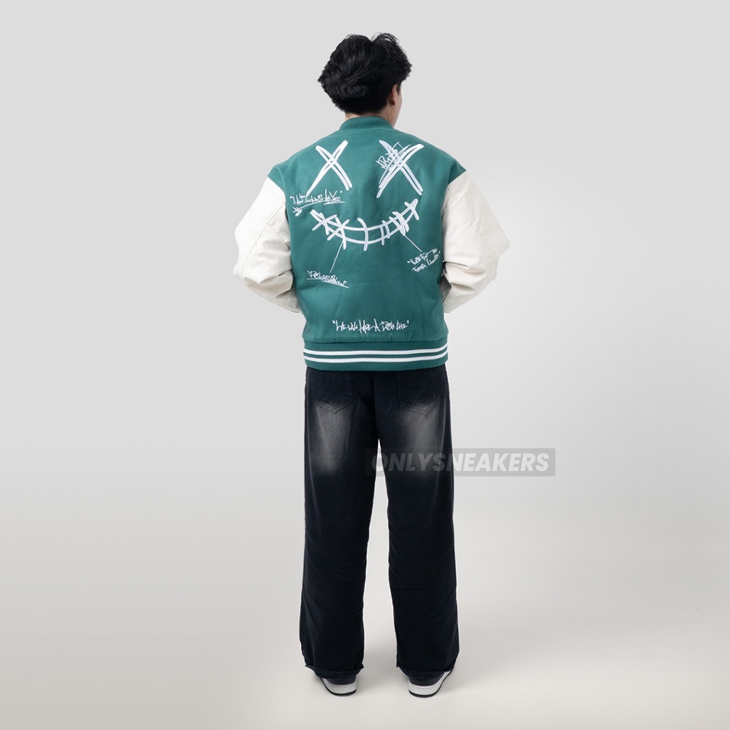 RICKY IS CLOWN DECONSTRUCTED VARSITY GREEN JACKET