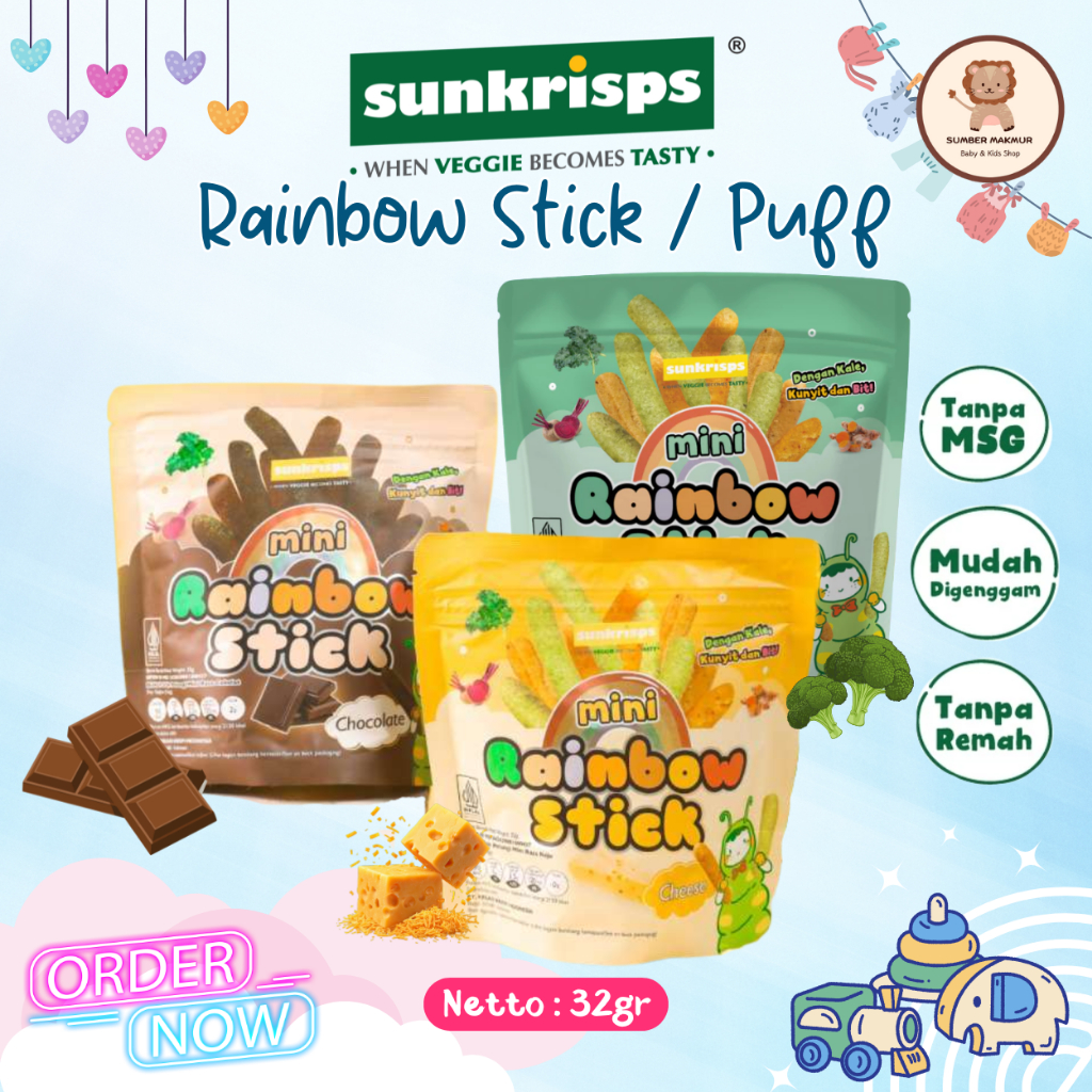 Sunskrips Rainbow Stick Mini Biskuit Stik Pelangi 32gr Snack Bayi Sehat Tanpa Pengawet dan Tanpa MSG