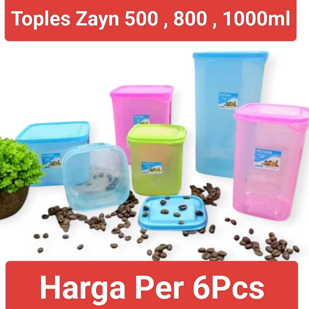 GROSIR ISI 6PCS Toples ZAYN MUTIARA sealware  Toples Kotak Segi 500ml,800ml,1000ml
