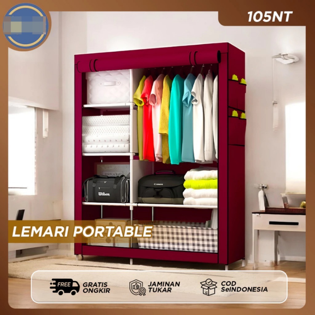 READY Lemari Baju Reseliting Lemari Kain Plastik Portable 2 Sisi Bukaan Keatas Lemari Rak Gamis