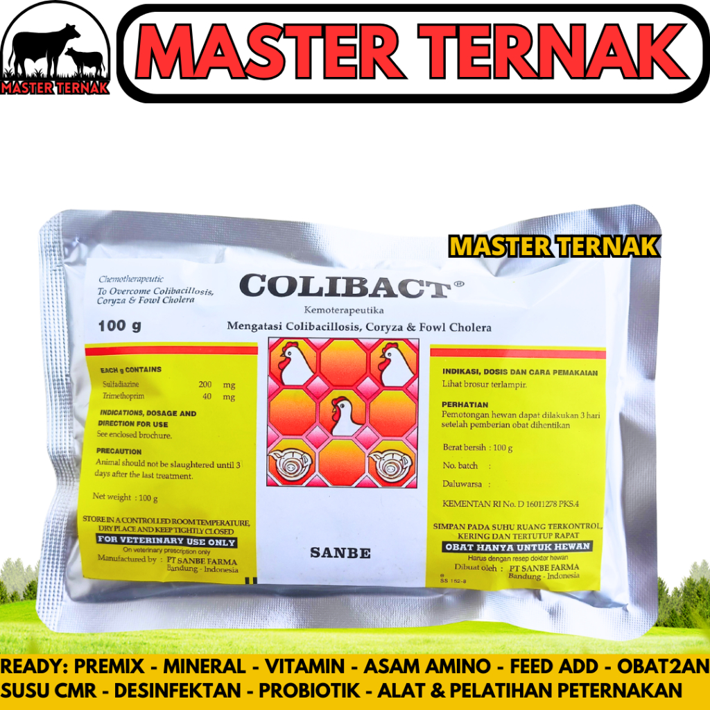 COLIBACT SERBUK 100 GRAM SANBE - Obat Ayam Antibakteri Berdaya Kerja Tinggi Untuk Unggas & Babi