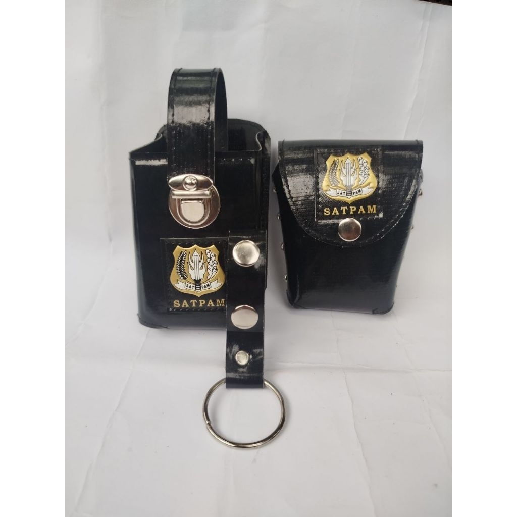 PAKET ATRIBUT SATPAM LOGO KUNING : SARUNG BORGOL, SARUNG HT, DAN RING TONGKAT BESI