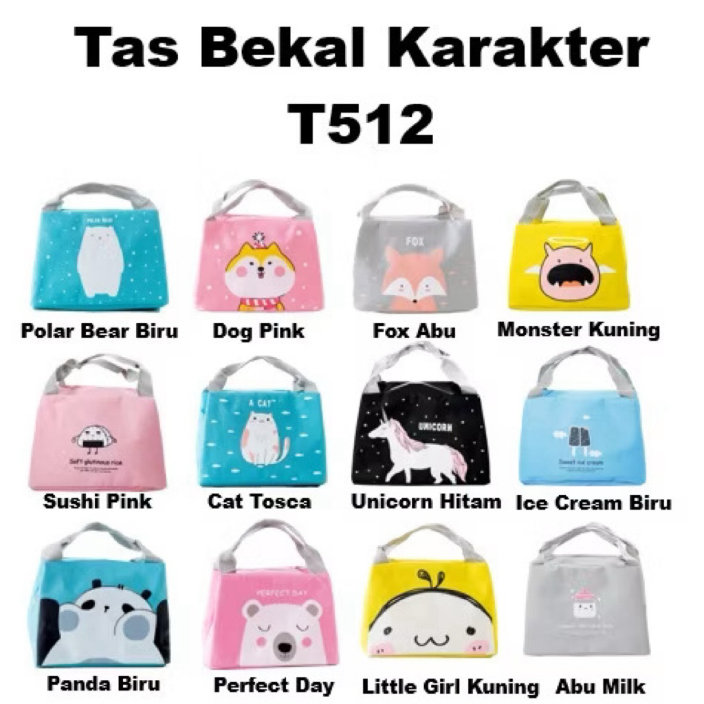 Tas Bekal Karakter / Lunch Bag / Perlengkapan Bekal Anak Sekolah / Tempat Bekal