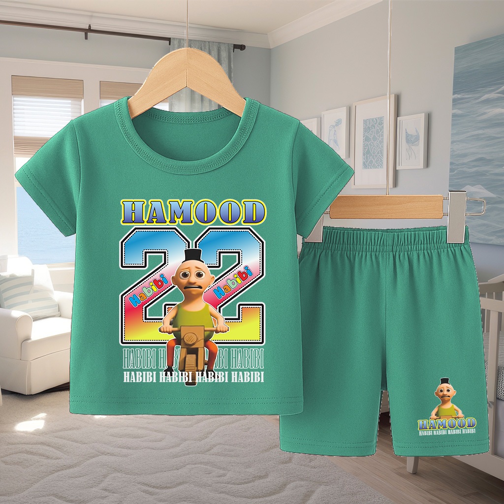 Baju Anak GambaHamoodHabibi Setelan Pendek Anak Cewek Cowok Usia 1-10 Tahun