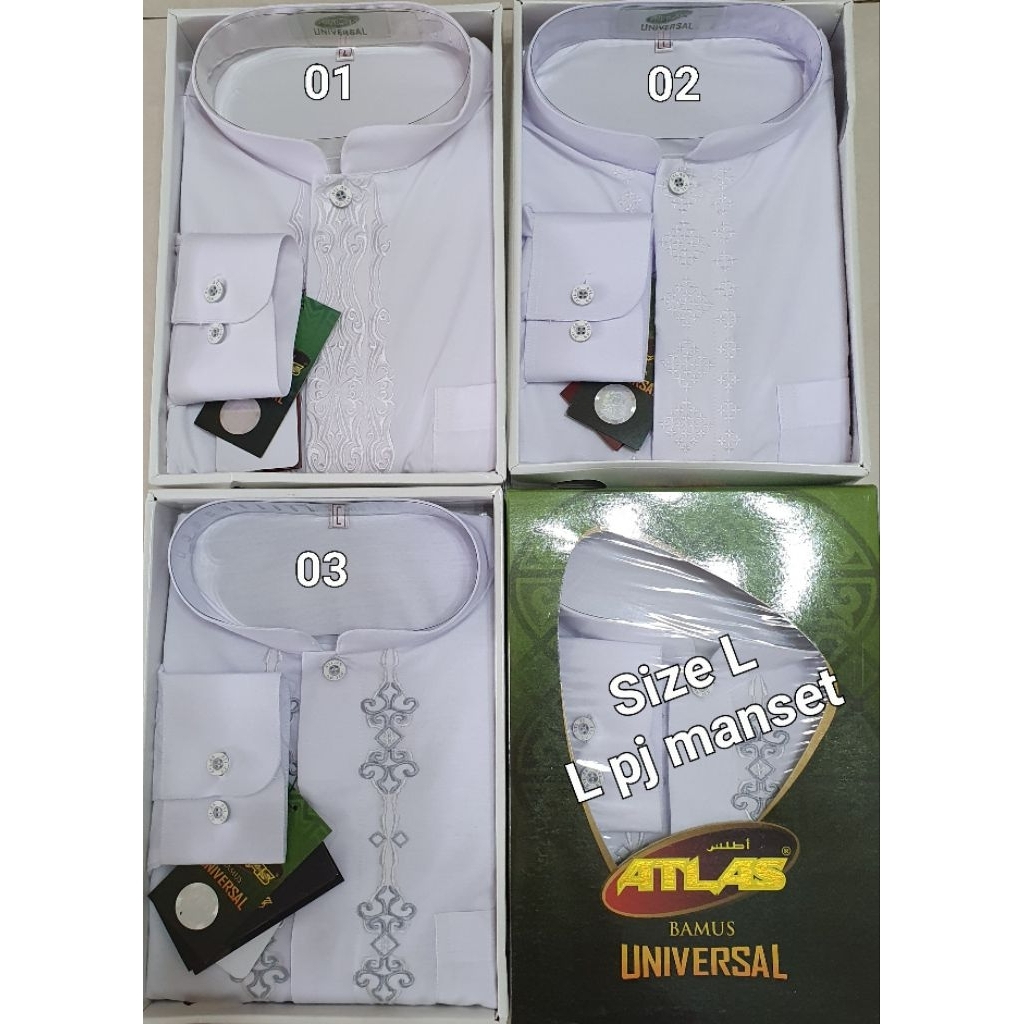 BAJU ATLAS koko universal lengan panjang manset kancing warna putih solid mix bordir asli original p