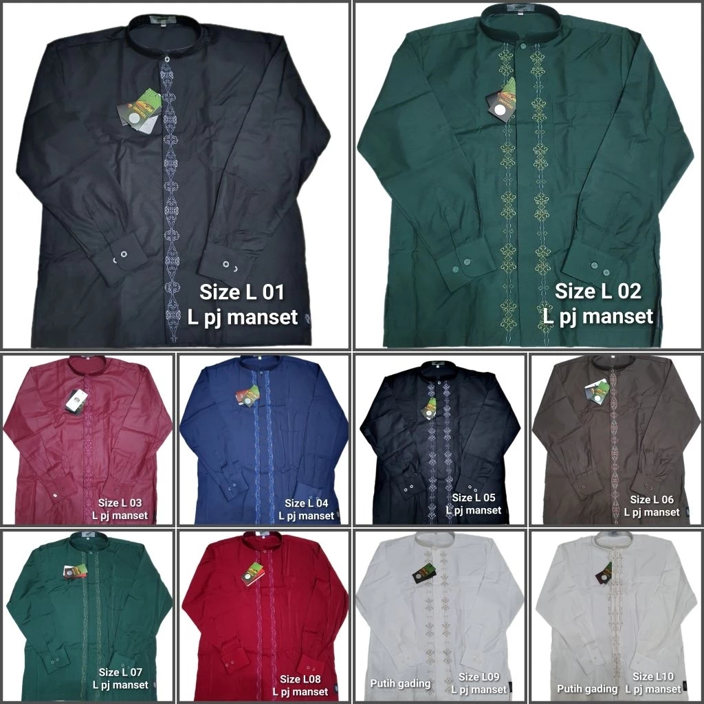 Baju koko Atlas hitam lengan panjang manset kancing dewasa universal BOX warna bordir acak asli orig