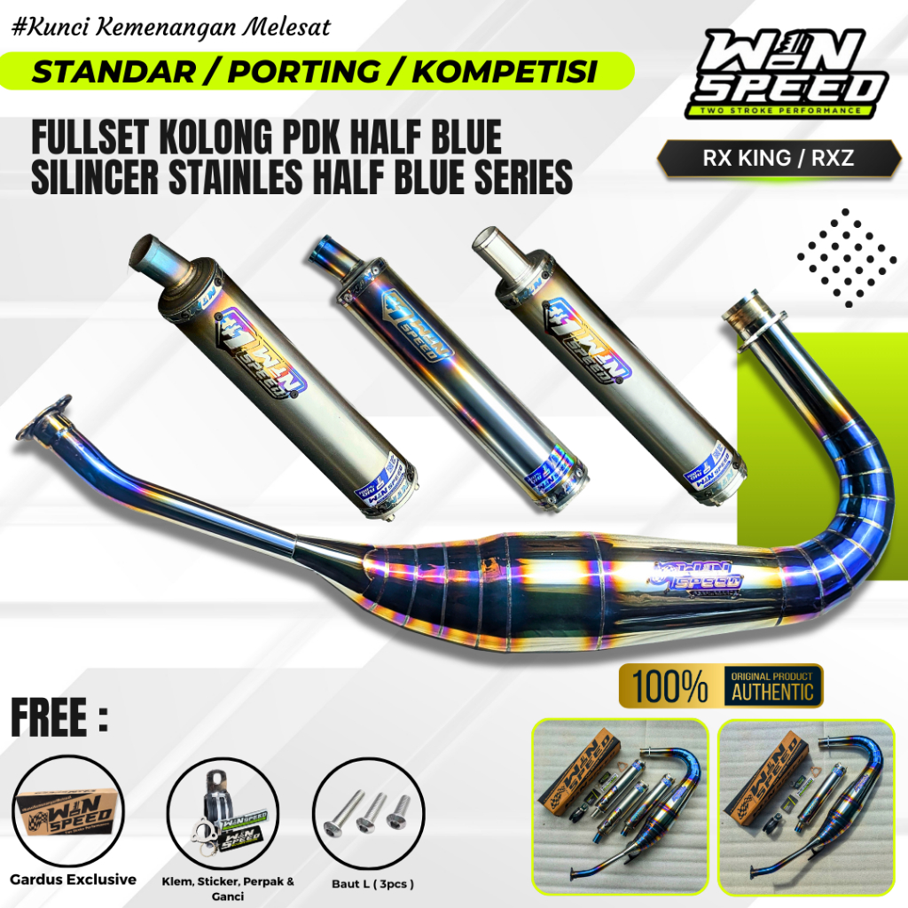 Knalpot RX KING , RXS Kolong Half Blue PDK Silincer Stainlees Half Blue ORIGINAL WIN SPEED