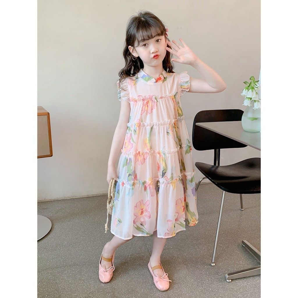 Dress anak perempuan bunga sifon fashion Korea