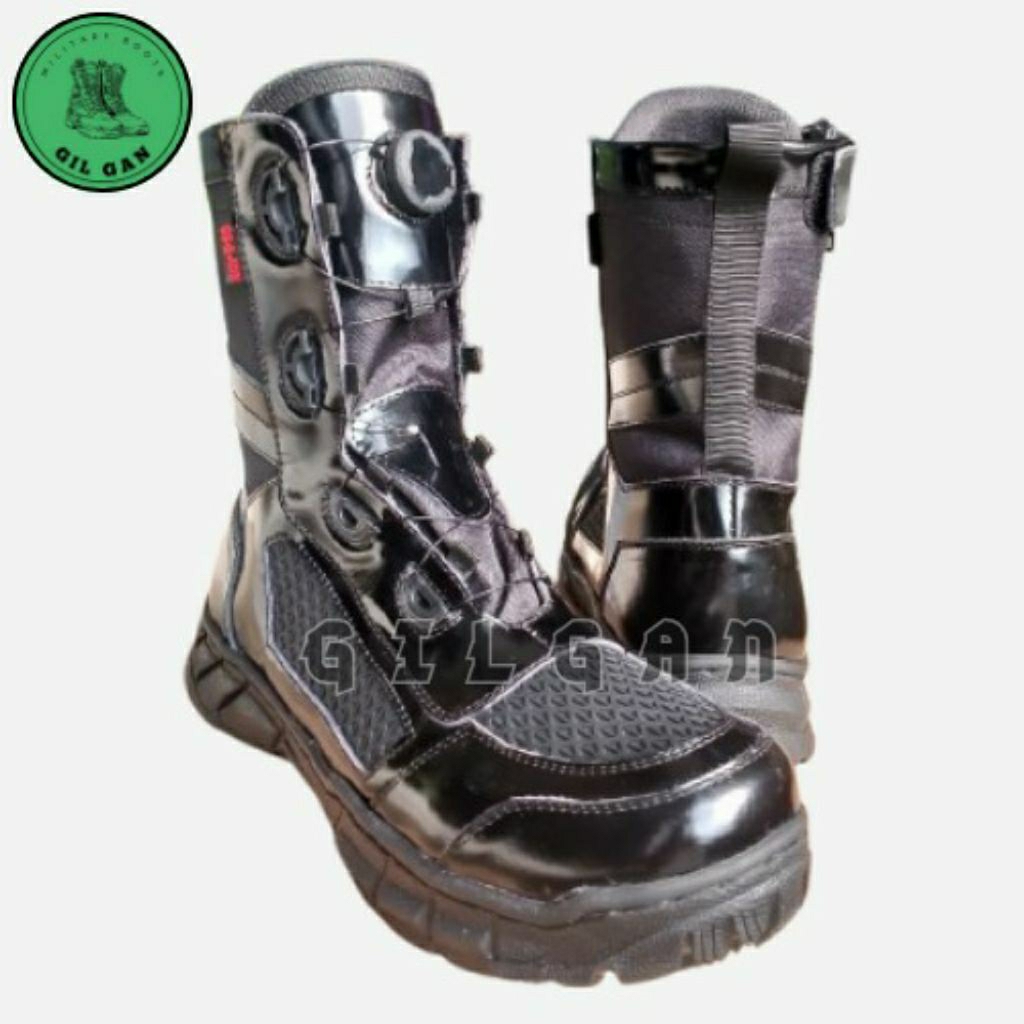 Sepatu PDL tali putar jaring kilap