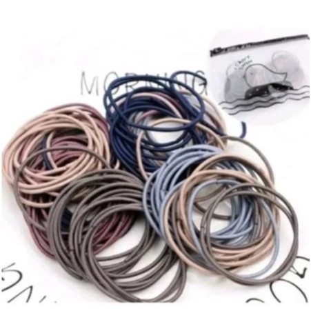 Ikat Rambut Isi 100 Plus Zipper Bag Ikat Rambut isi 100 ikat rambut warna warni MURAH