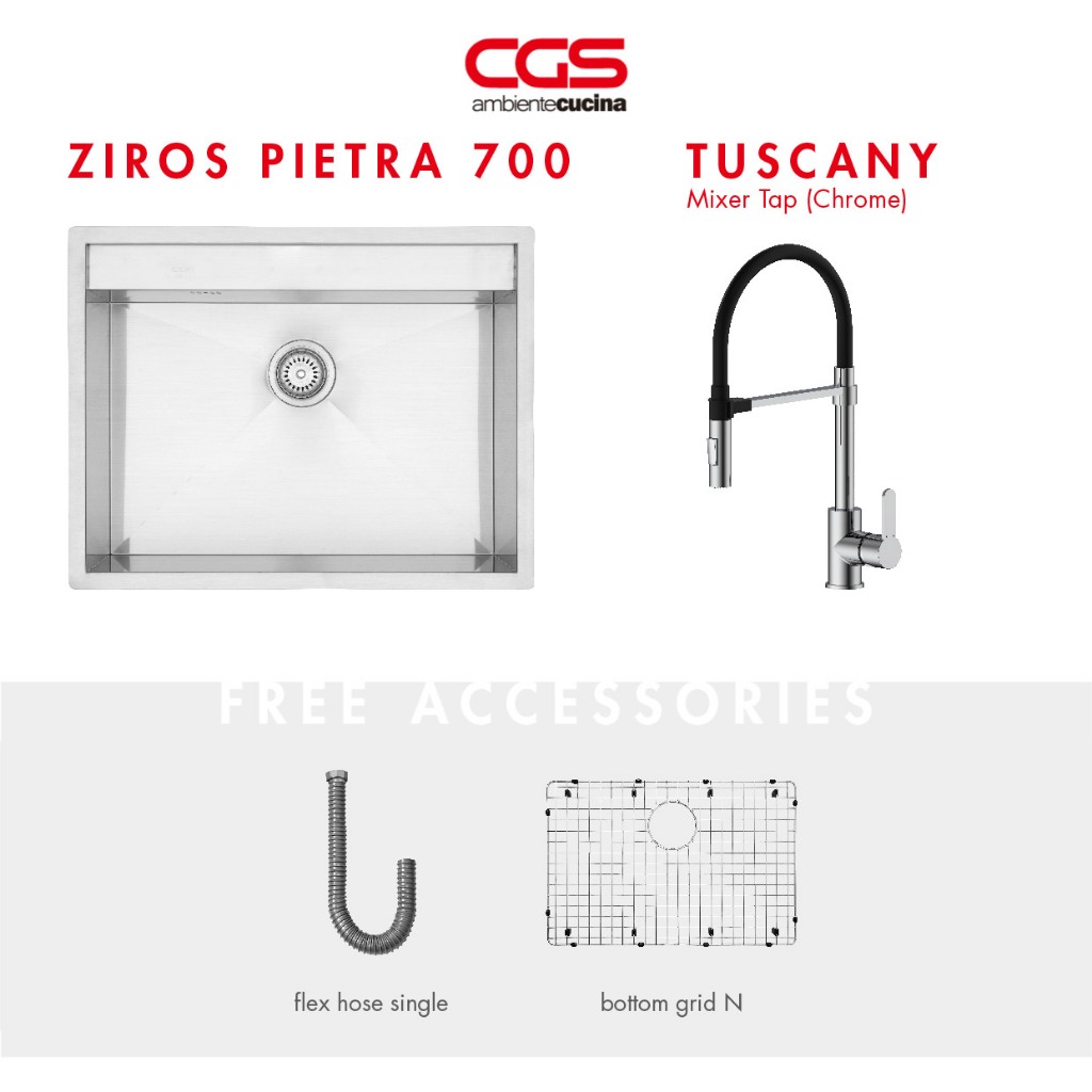 Paket CGS Ziros Pietra 700 Kitchen Sink + CGS Tuscany Pull Down Taps