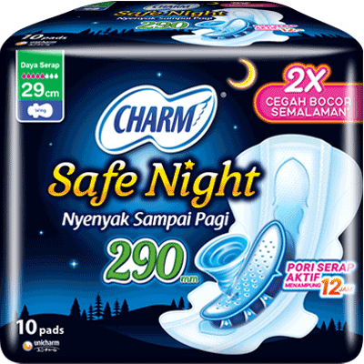 Charm Pembalut Wanita Malam 29cm bersayap