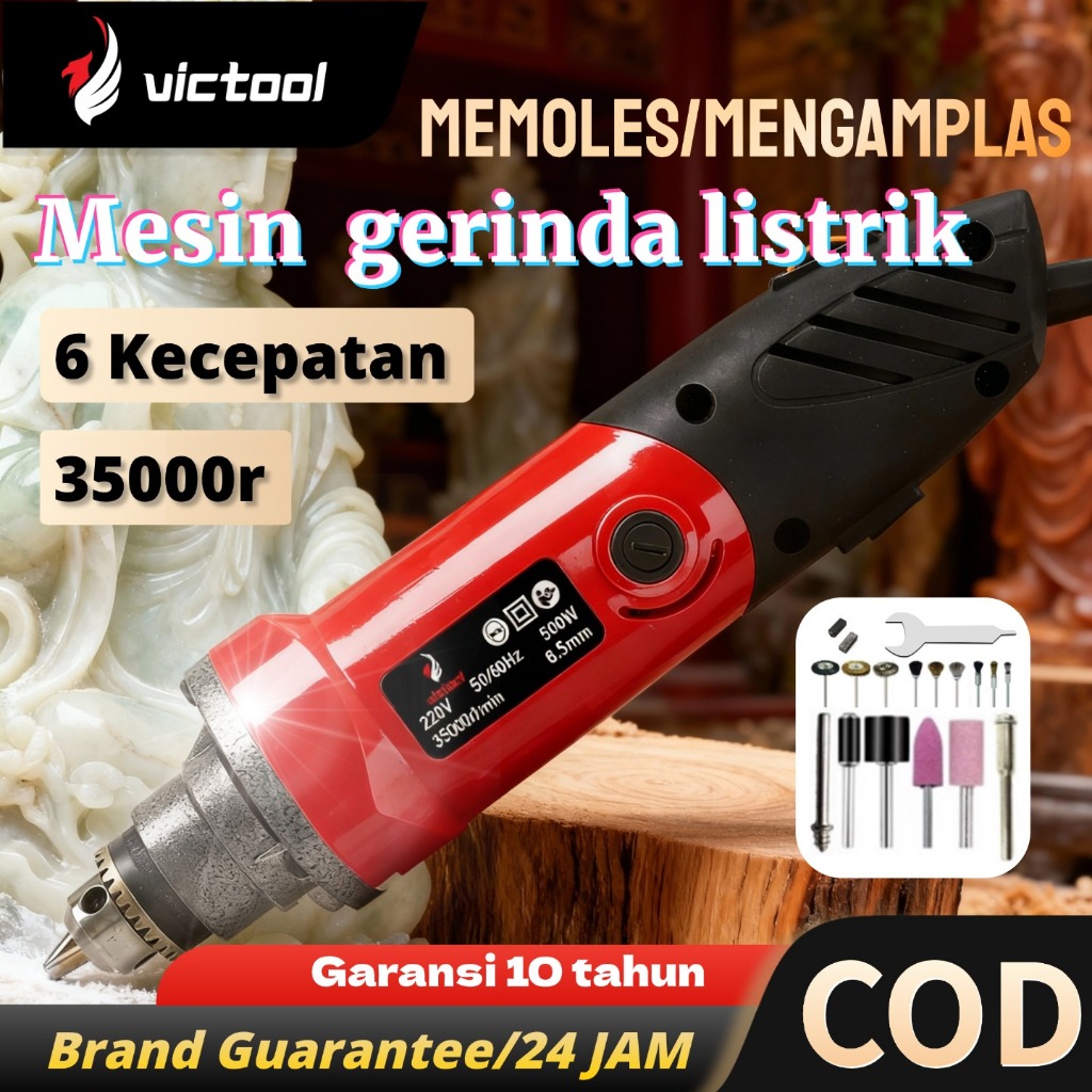 Victool Mesin Bor Mini Grinder Listrik 500W Mesin Ukir Set Bor Listrik 6 Kecepatan Alat pengasah gio
