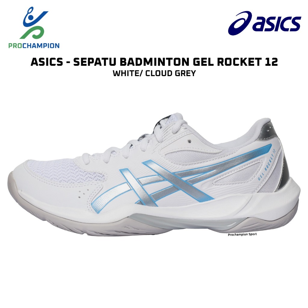 Sepatu Badminton  ASICS Gel Rocket 12 White Cloud Grey