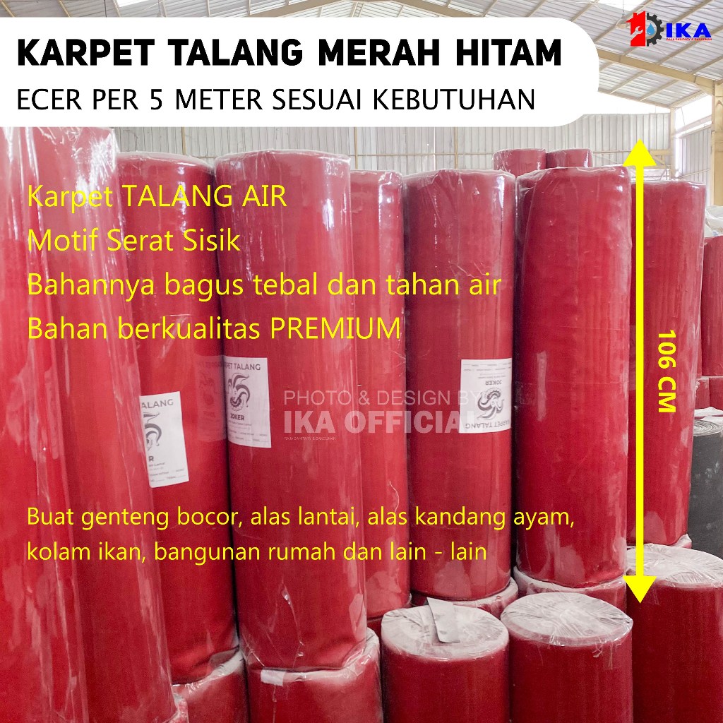 Karpet Talang Air Merah Hitam Harga 5Meter Pelindung Atap Rumah Kuat Anti Bocor | Talang Karet Alas 