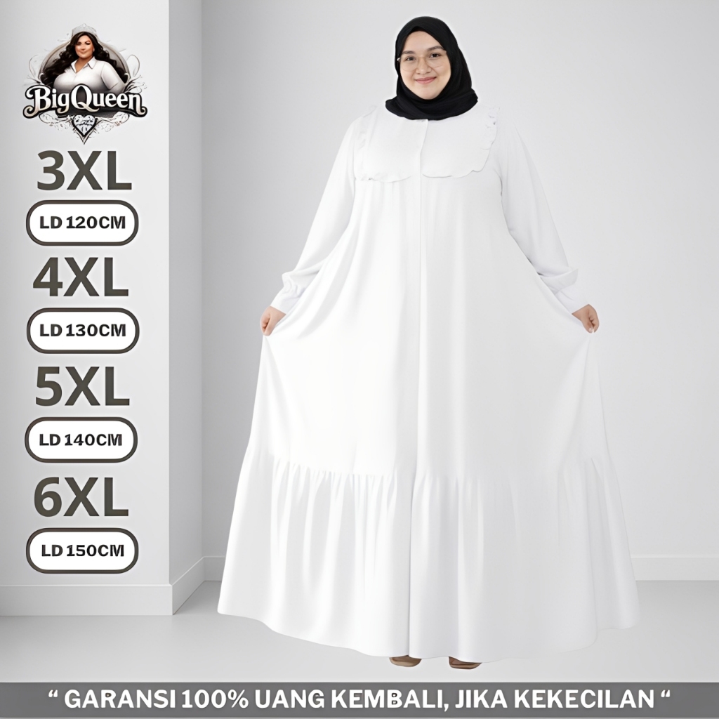 Gamis Dress Jumbo LD 120 130 140 150 Baju Lebaran Polos Premium Mewah Syari Terbaru Putih