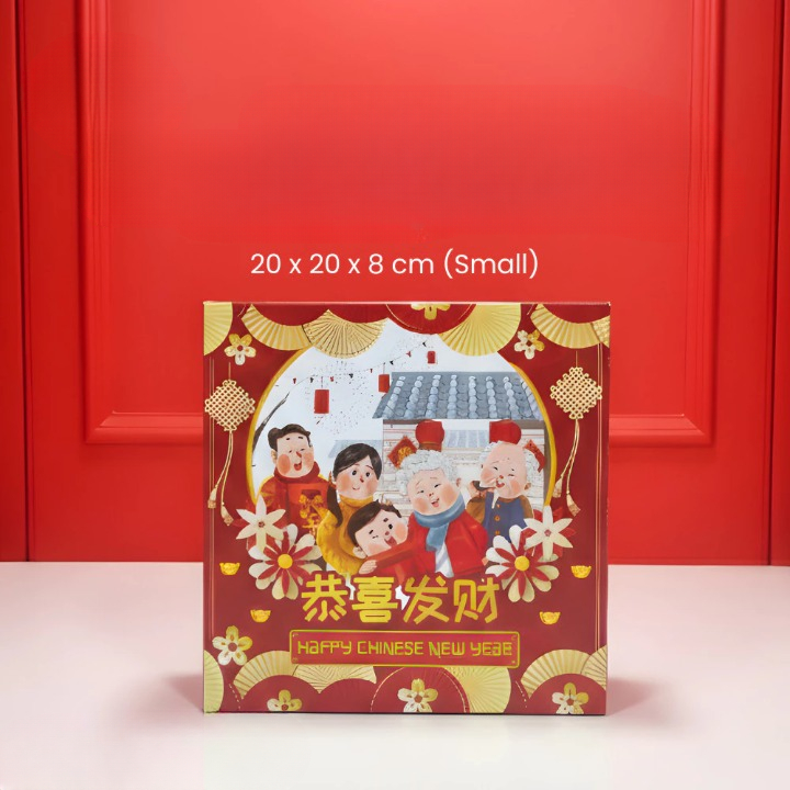 Box Hampers Kue Lapis Legit Imlek Motif Keluarga Harmonis Ukuran 20x20x08cm