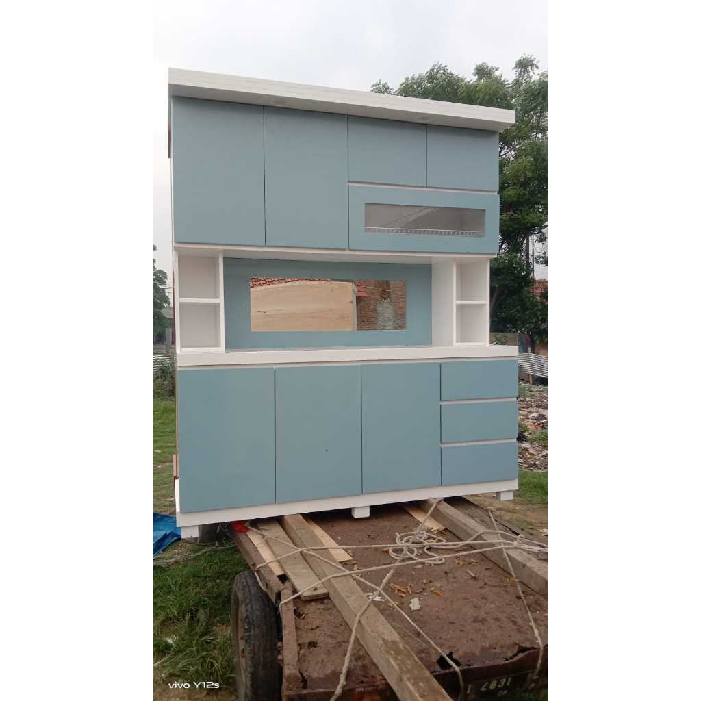 Lemari sayur / Rak Dapur / Lemari dapur / Rak piring Kayu 4 Pintu Blockboard Teakblok Plywood Duco T