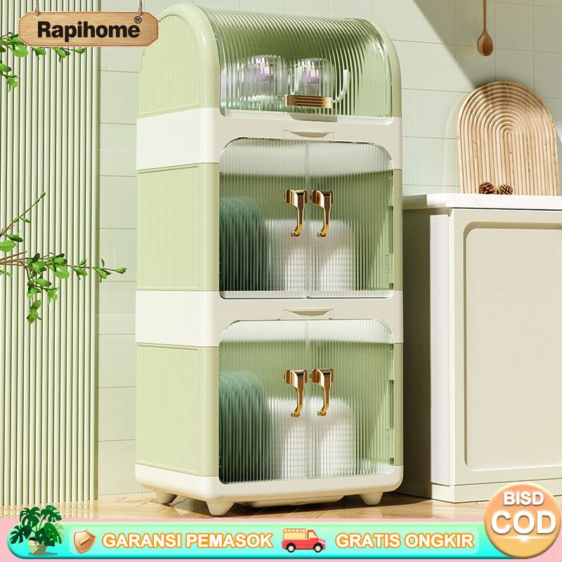 RAPIHOME Rak Piring Tertutup Rak Piring Estetik Rak Piring Plastik Rak Piring 2 susun Anti Debu