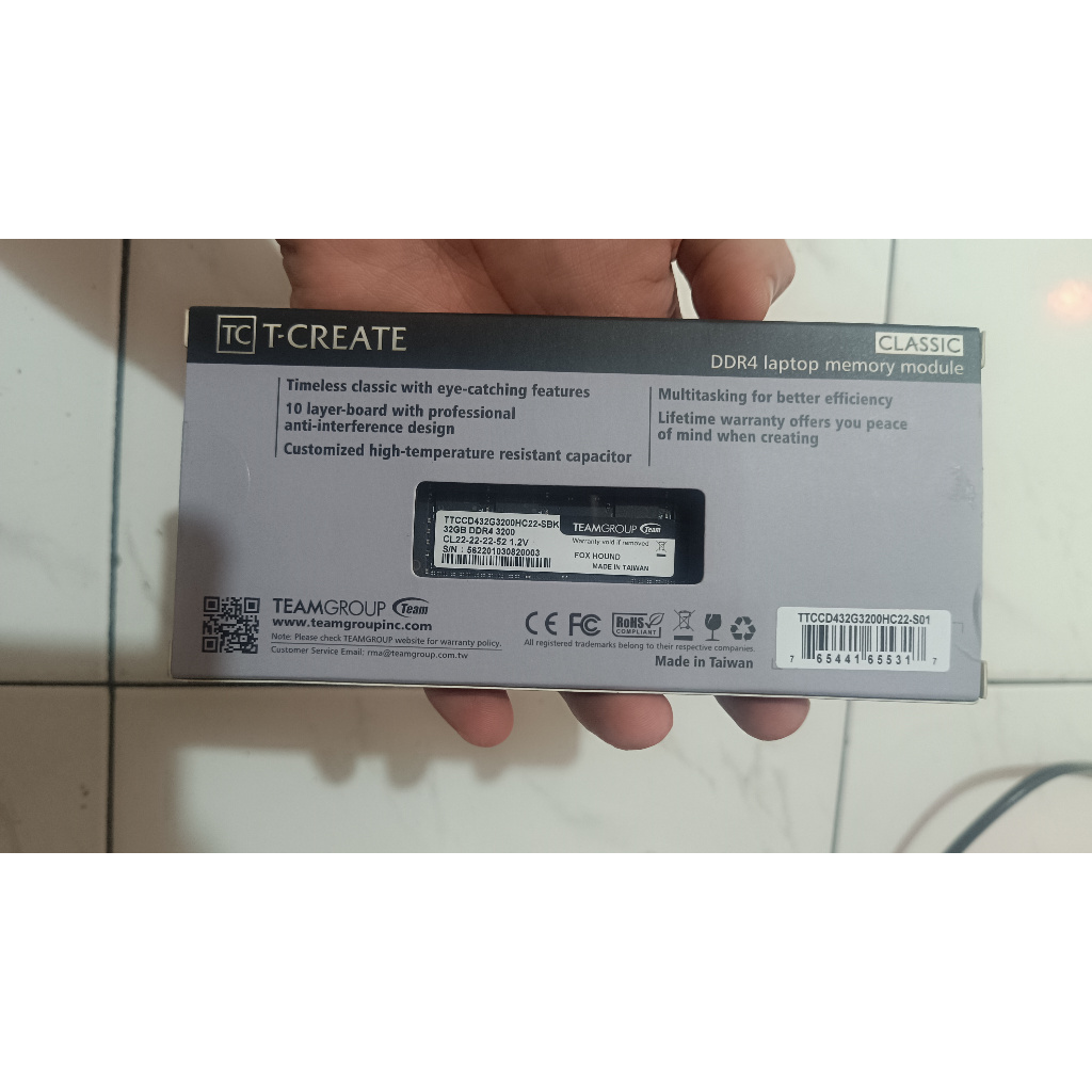 Memory RAM T-CREATE DDR4 32GB (1x32GB) 3200Mhz PC 25600 - SODIMM