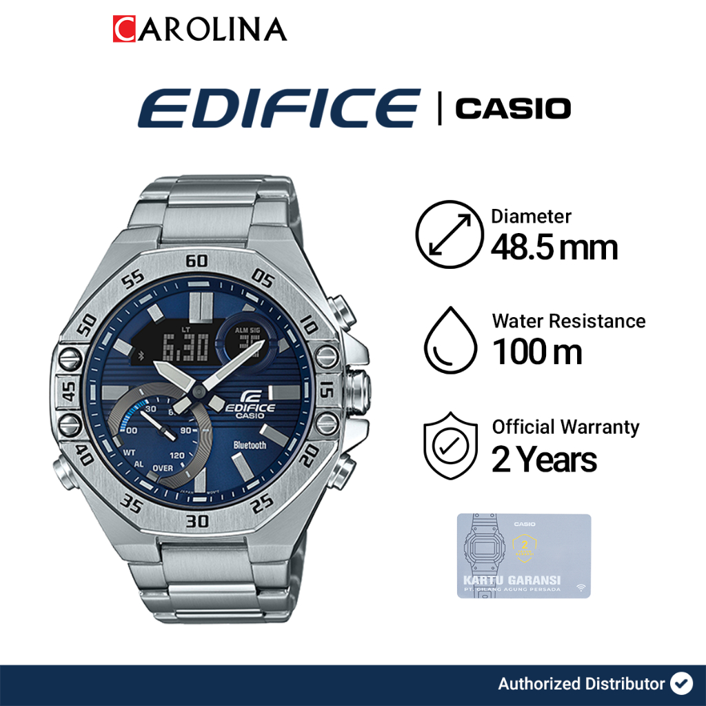 Jam Tangan Pria Casio Edifice ECB-10D-2A Smartphone Link Blue Dial Stainless Steel Strap
