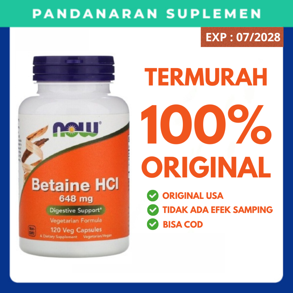 Vitamin Maag Gerd Betaine HCI 648 mg Now 120 Kapsul Vegetarian