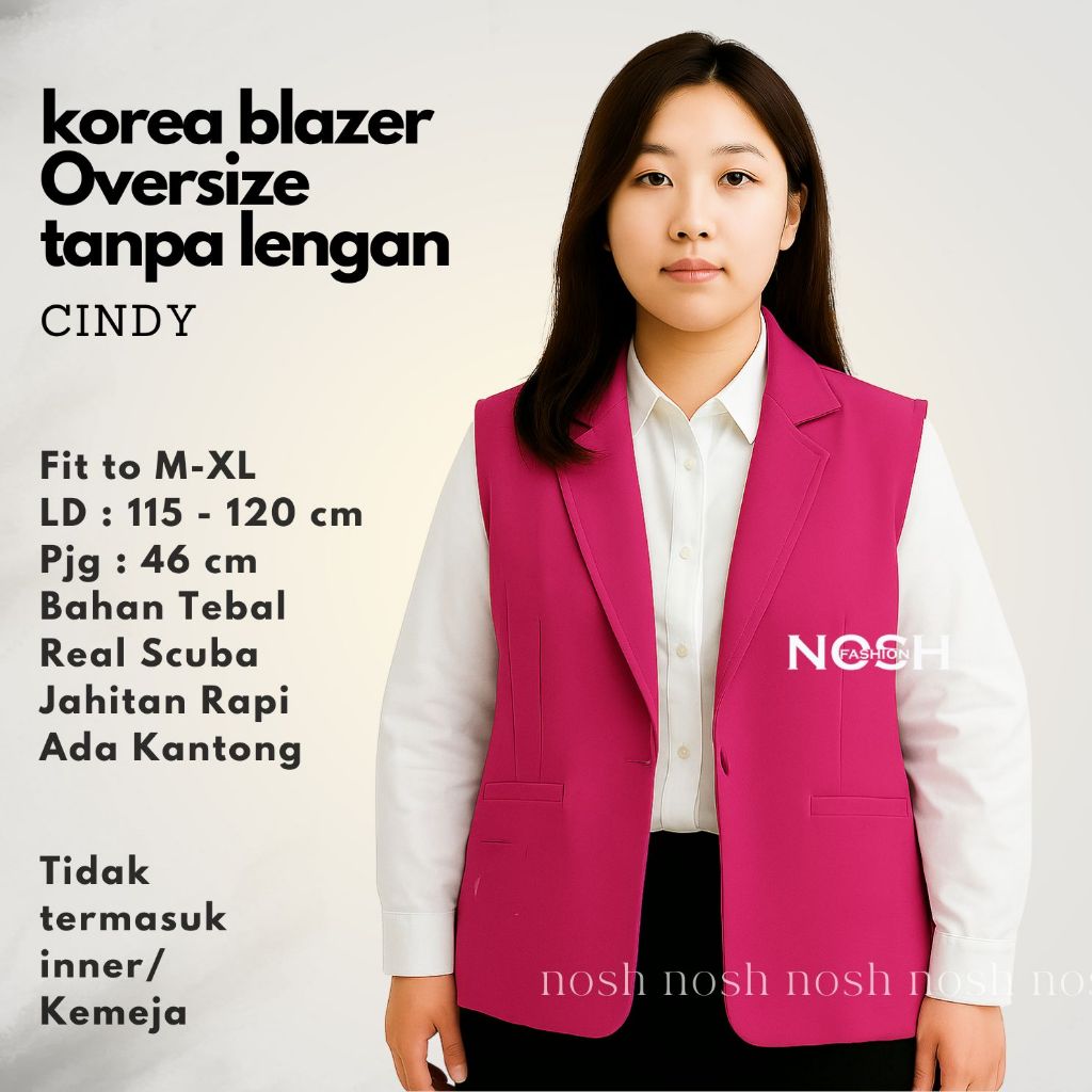 Blazer Vest Tanpa Lengan Casual Wanita / Vest Blazer Scuba Oversize Tanpa Lengan Korea Style Cindy N