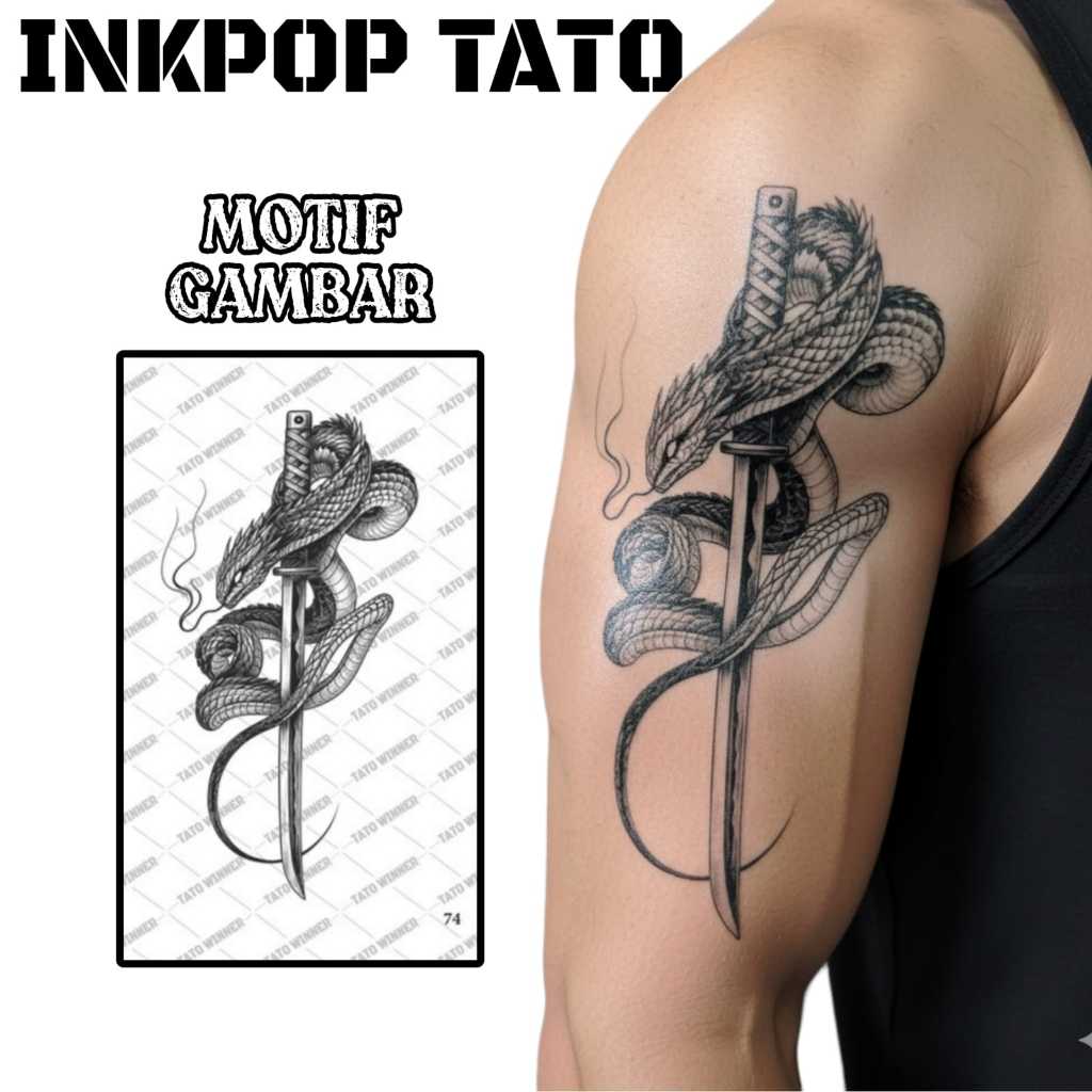 INKPOPTATO - Stiker Tato Temporer Semi Permanen Anti Air ukuran 18x11cm Motif Gambar GZ 51-100 / Tat