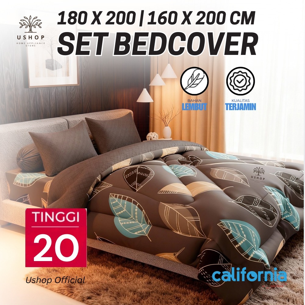 California Set Bedcover + Sprei Fitted Flat 180X200 / 160x200 Tinggi 20 Cm BC180FLATCLF USHOP