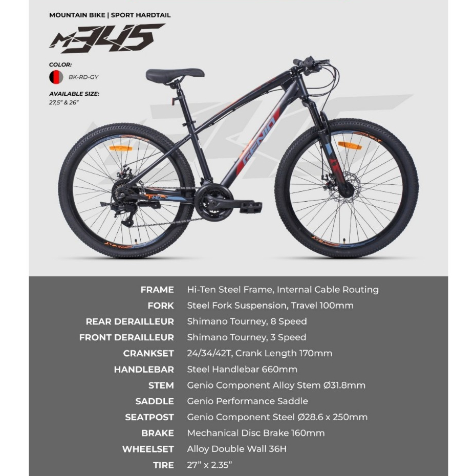 SEPEDA GUNUNG DEWASA 27.5 INCH GENIO M345 M 542 MTB STEEL FRAME 21 SPEED